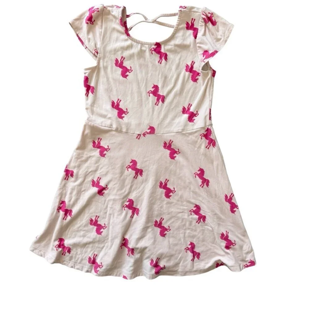 Epic Threads Girls Unicorn Print Skater Dress White Pink Size 6X